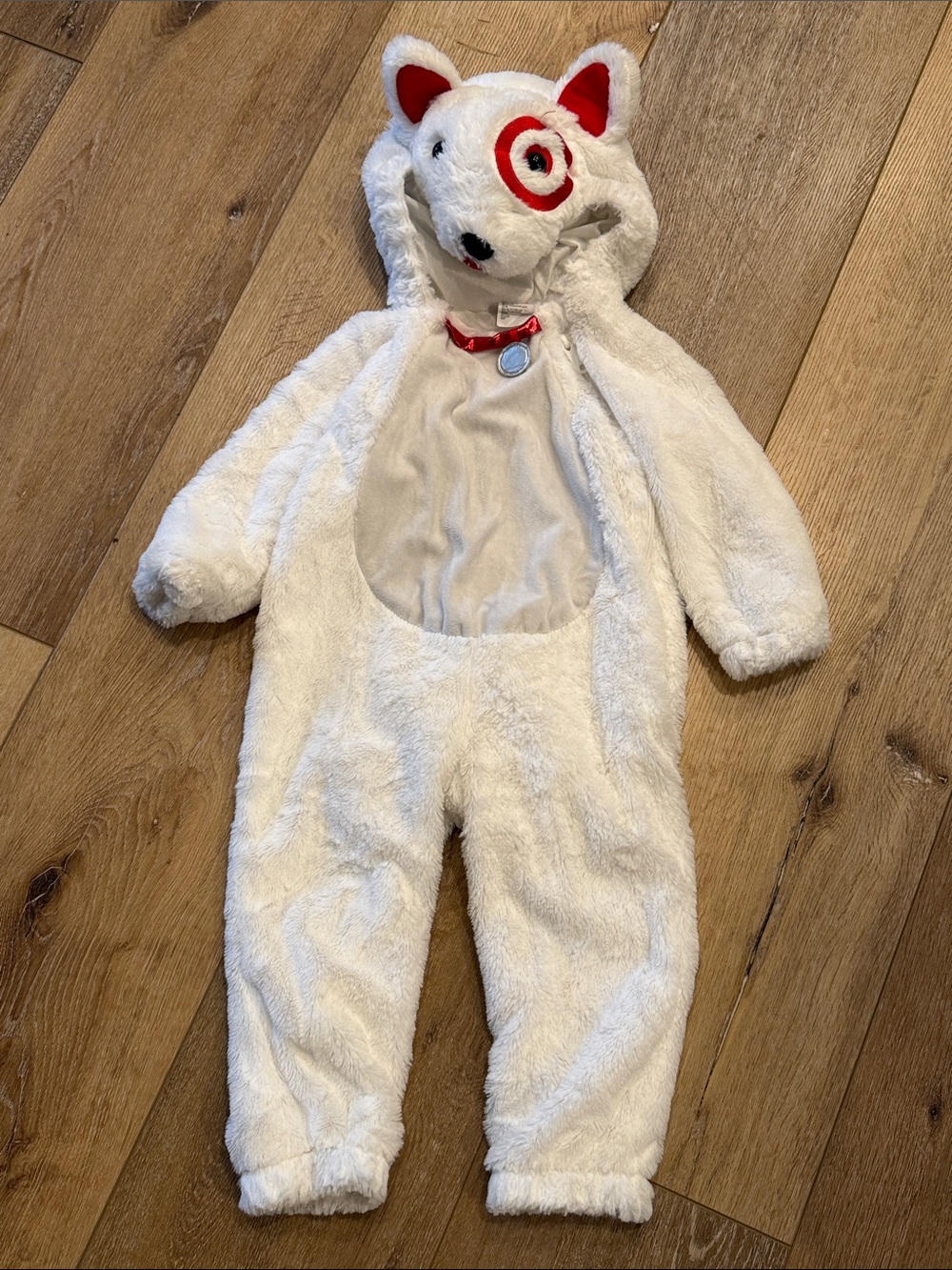 Bullseye Target Dog Baby Costume 18-24m white plush zip up onesie